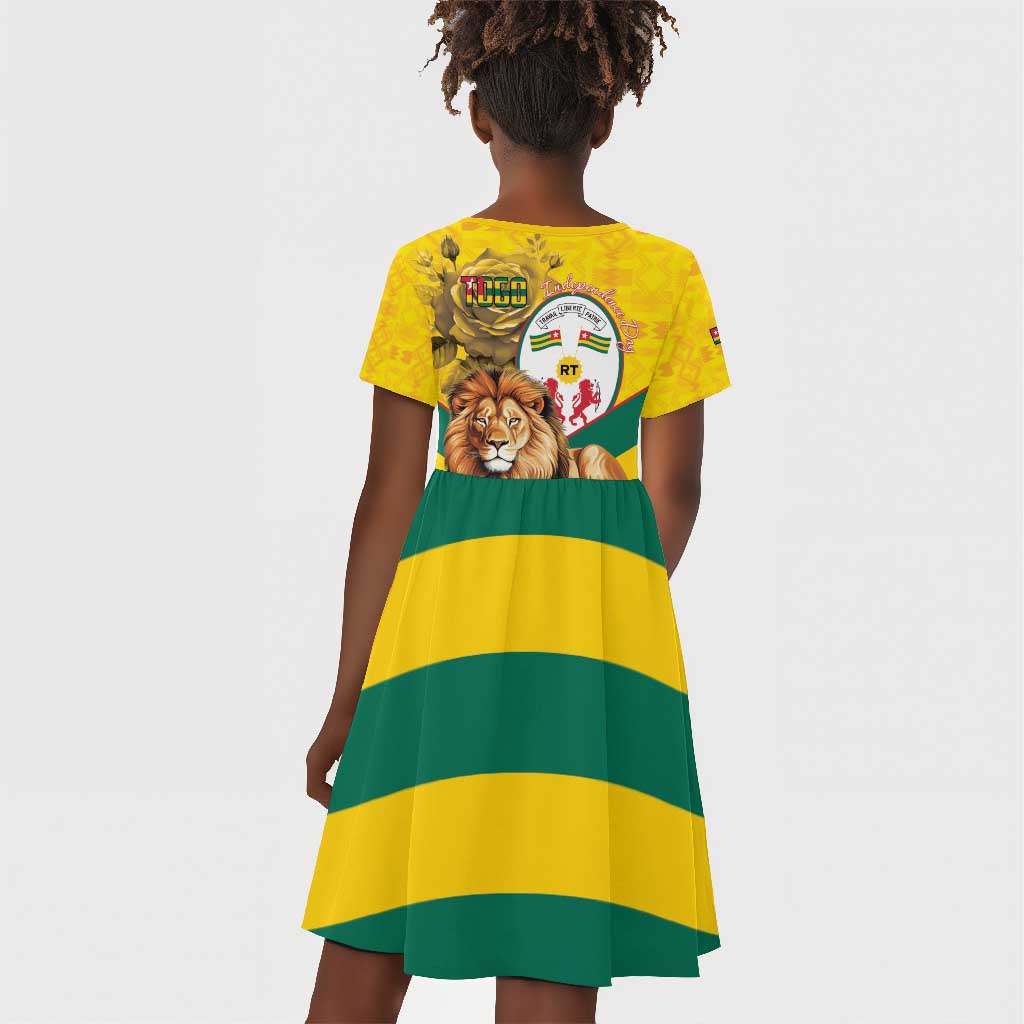 Happy Togo Independence Day Kid Short Sleeve Dress Lion With Coat Of Arms - Kente Pattern