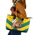 Happy Togo Independence Day Leather Tote Bag Lion With Coat Of Arms - Kente Pattern