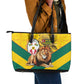 Happy Togo Independence Day Leather Tote Bag Lion With Coat Of Arms - Kente Pattern