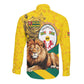 Happy Togo Independence Day Long Sleeve Button Shirt Lion With Coat Of Arms - Kente Pattern