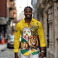 Happy Togo Independence Day Long Sleeve Button Shirt Lion With Coat Of Arms - Kente Pattern