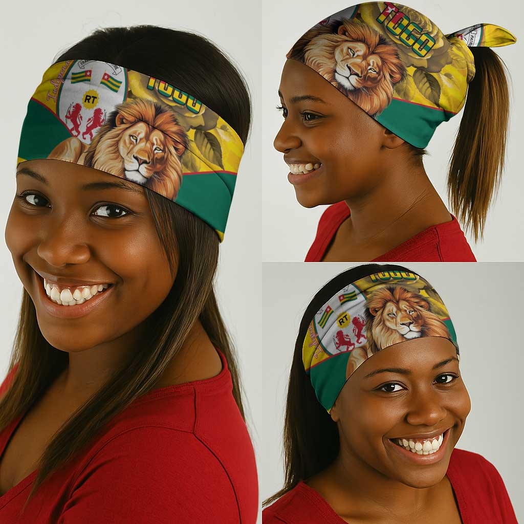 Happy Togo Independence Day Neck Gaiter Lion Coat Of Arms - Kente Pattern LT15