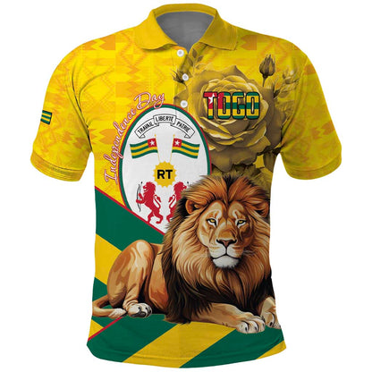 Happy Togo Independence Day Polo Shirt Lion With Coat Of Arms - Kente Pattern