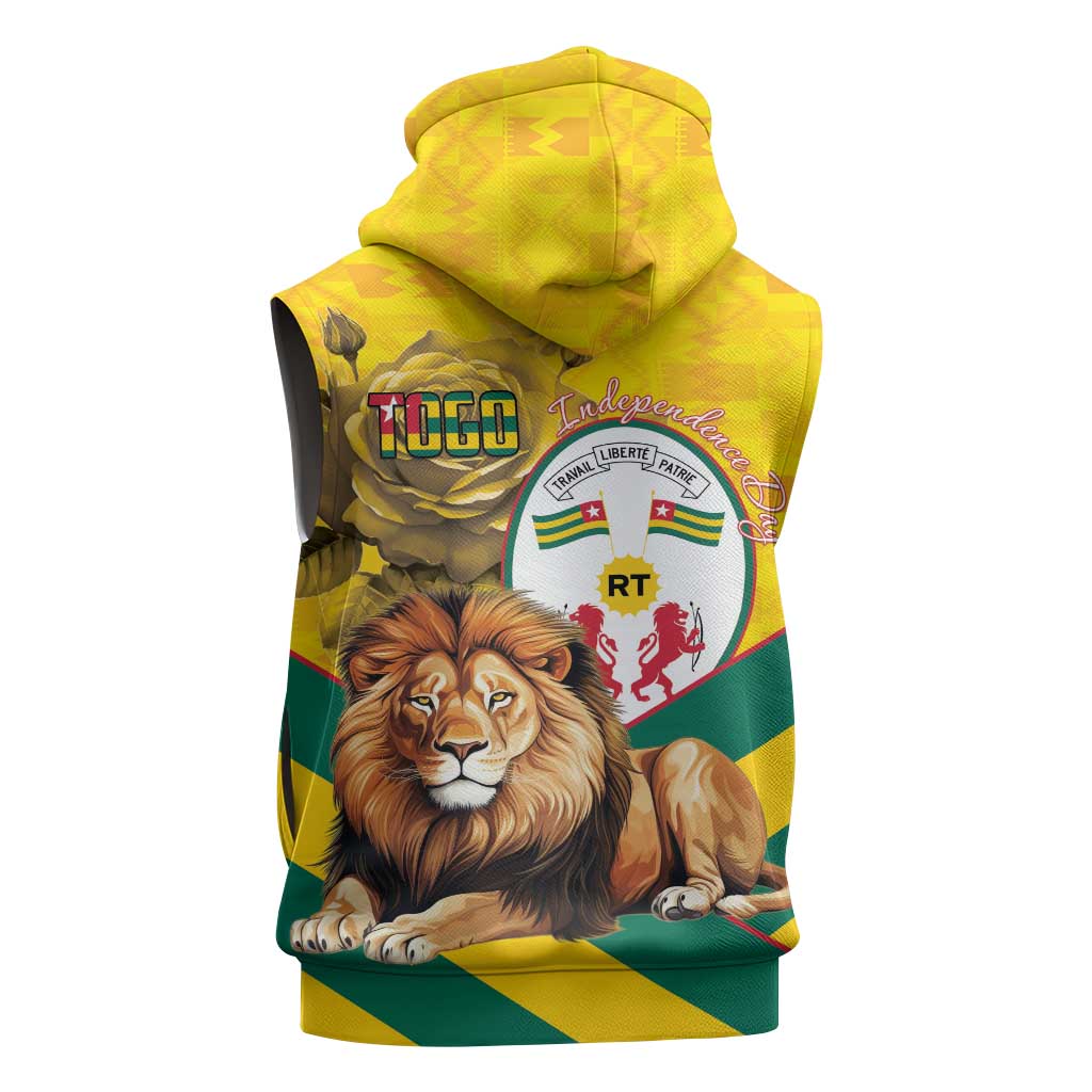 Happy Togo Independence Day Sleeveless Hoodie Lion With Coat Of Arms - Kente Pattern - African Pride