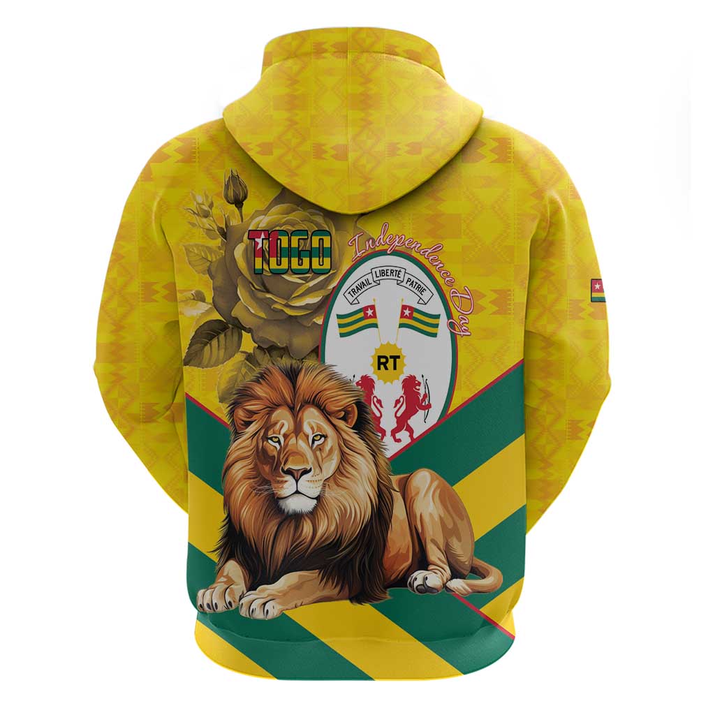 Happy Togo Independence Day Zip Hoodie Lion With Coat Of Arms - Kente Pattern