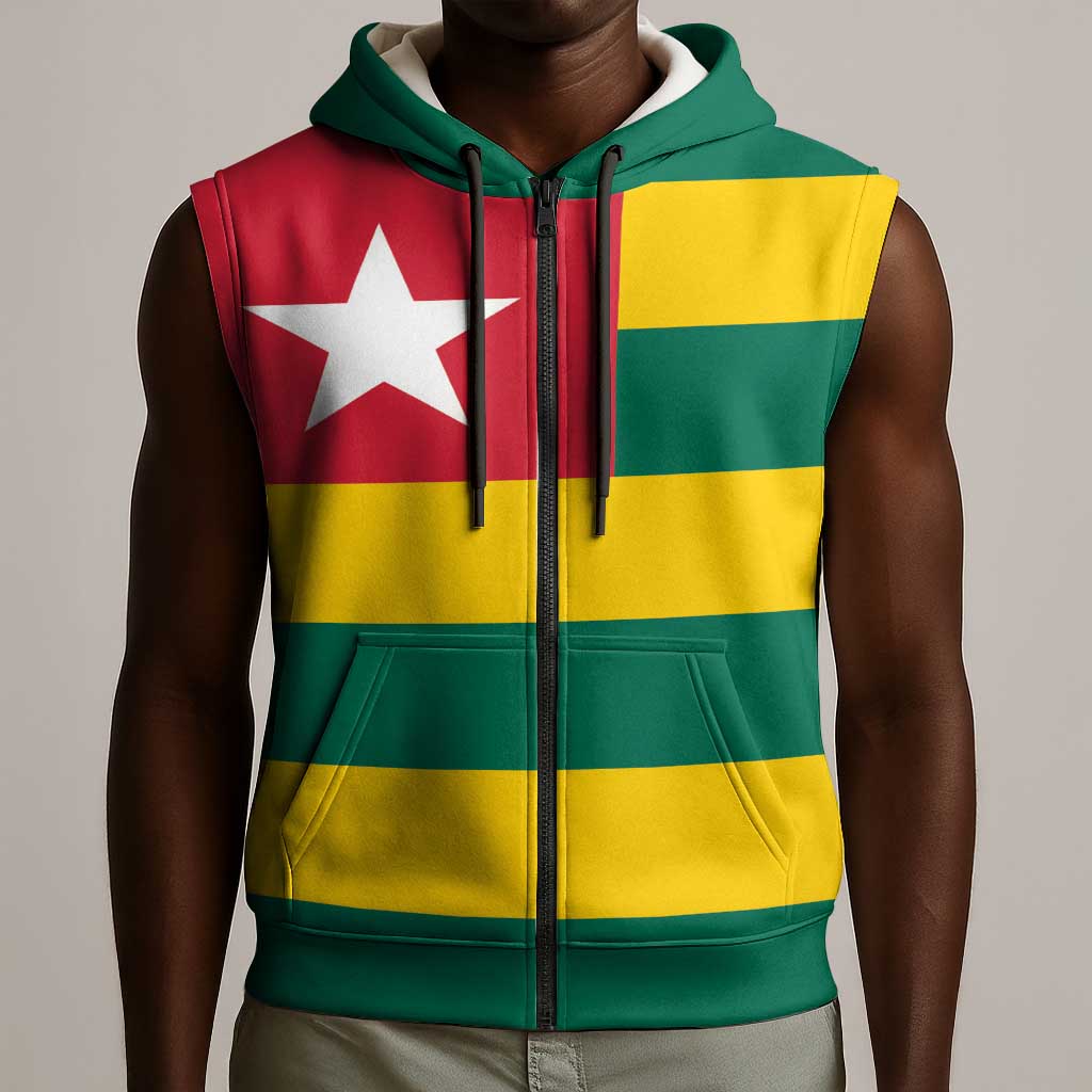 Togolese Independence Day Sleeveless Zip Hoodie Flag Style - African Pride
