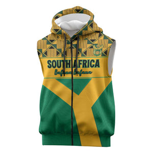 South Africa Soccer Custom Sleeveless Zip Hoodie Bafana Bafana - African Pride