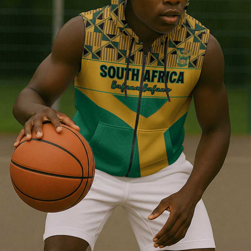 South Africa Soccer Custom Sleeveless Zip Hoodie Bafana Bafana - African Pride