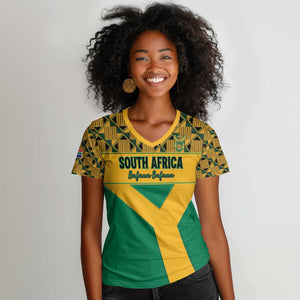 South Africa Soccer Custom Women V-Neck T-Shirt Bafana Bafana