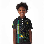 Custom Gabon Football Kid Polo Shirt Go Champions - Black Ver