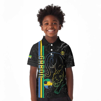 Custom Gabon Football Kid Polo Shirt Go Champions - Black Ver