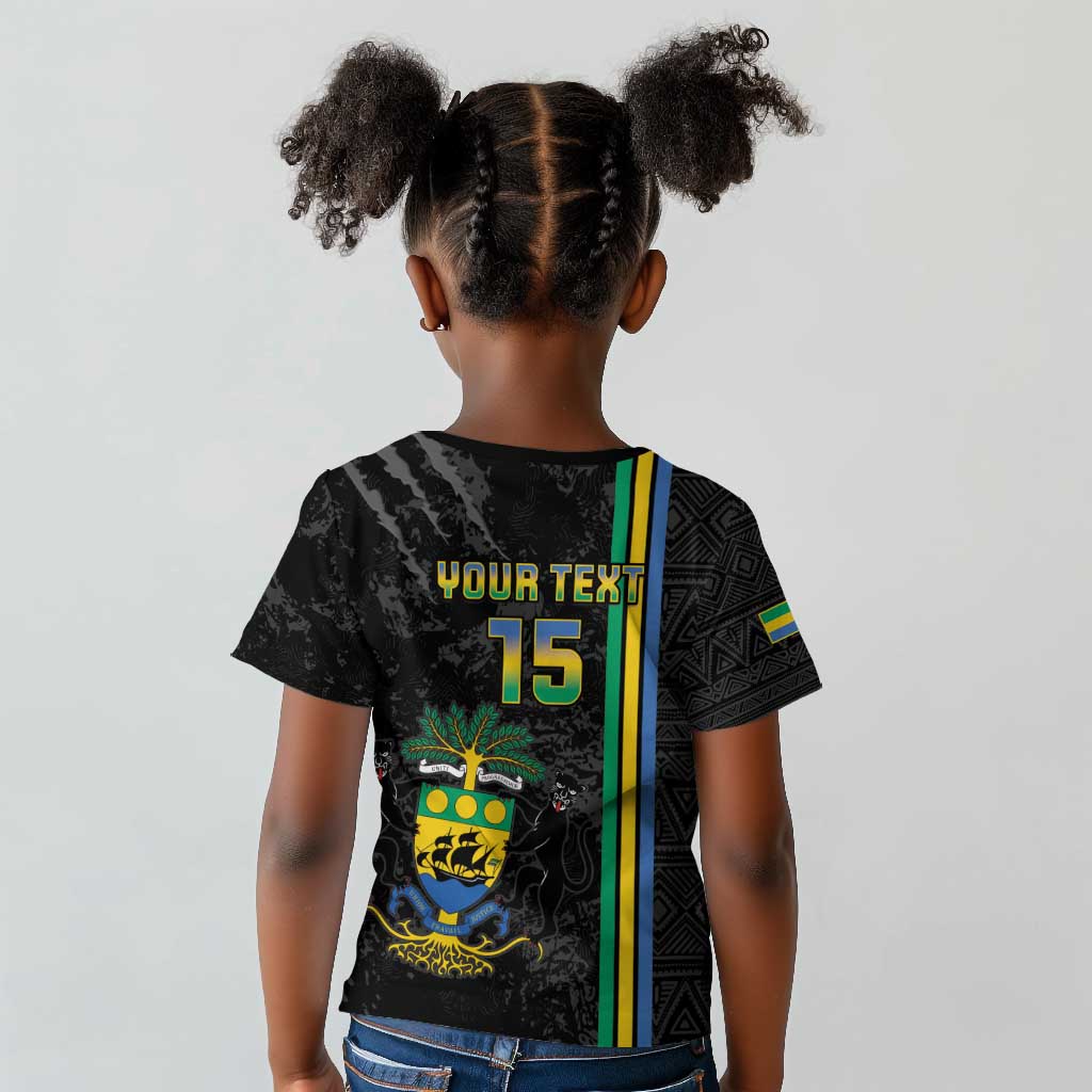 Custom Gabon Football Kid T shirt Go Champions - Black Ver