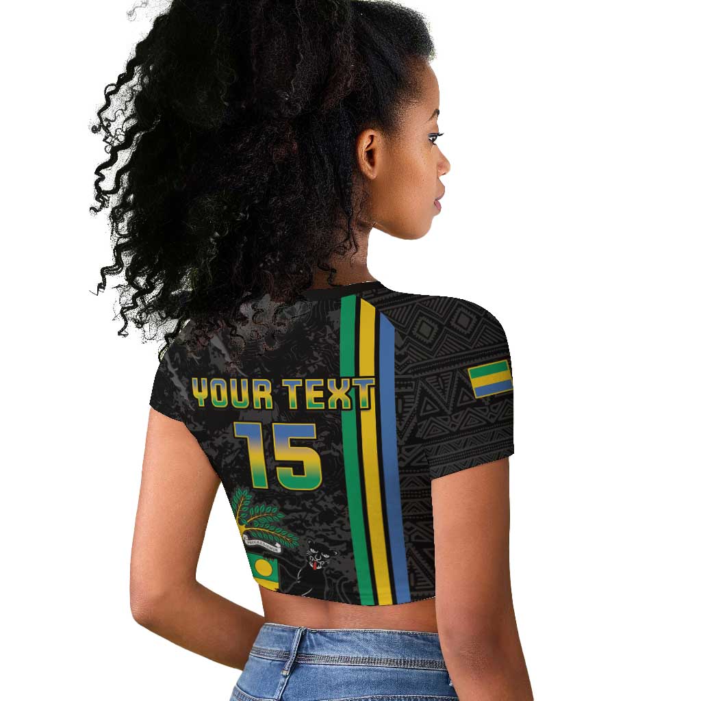Custom Gabon Football Raglan Cropped T shirt Go Champions - Black Ver