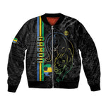 Custom Gabon Football Sleeve Zip Bomber Jacket Go Champions - Black Ver