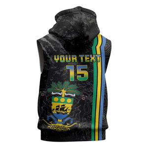Custom Gabon Football Sleeveless Hoodie Go Champions - Black Ver - African Pride
