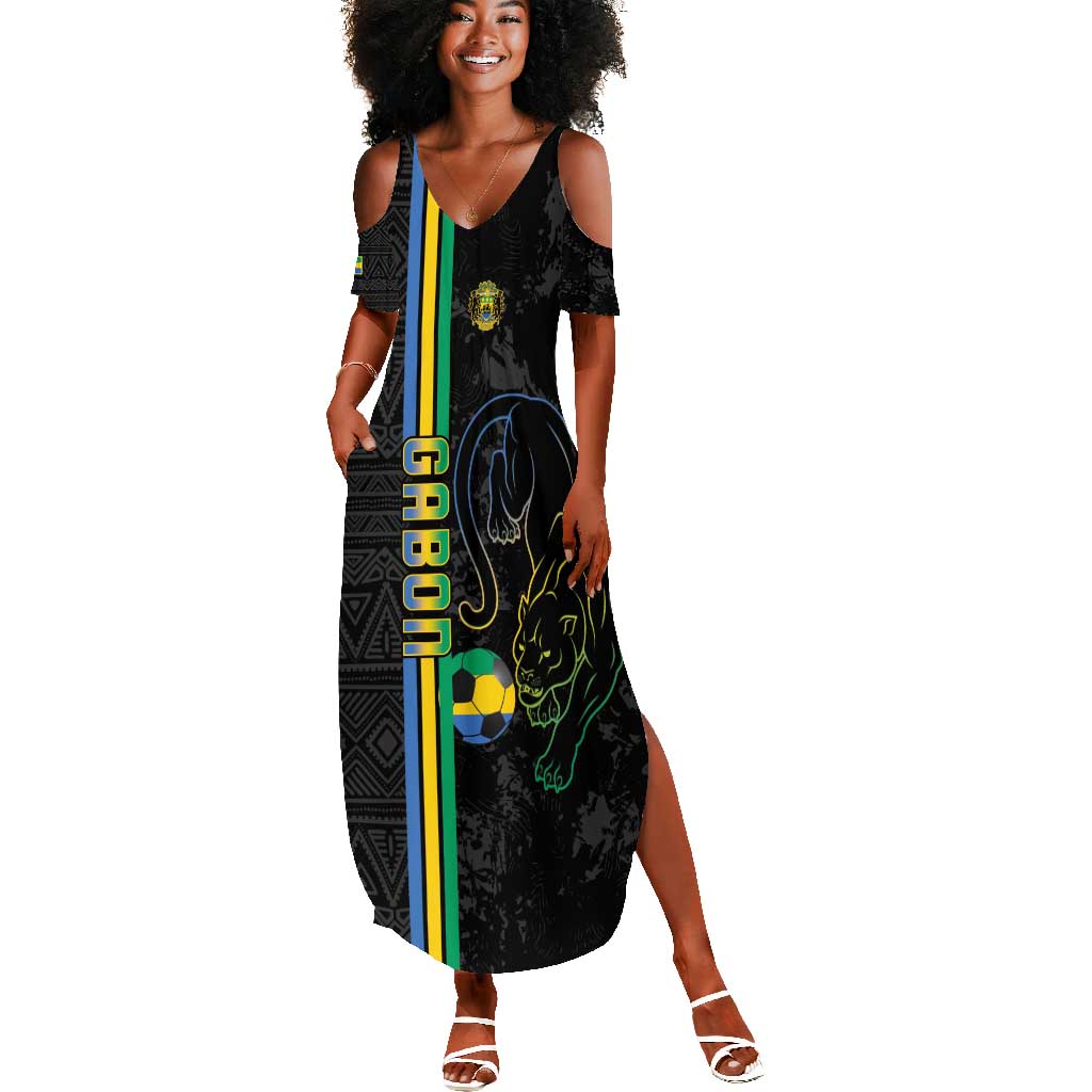 Custom Gabon Football Summer Maxi Dress Go Champions - Black Ver