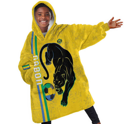Custom Gabon Football Kid Wearable Blanket Hoodie Go Champions - Yellow Ver