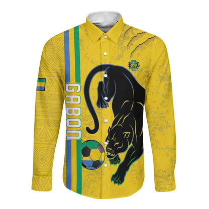 Custom Gabon Football Long Sleeve Button Shirt Go Champions - Yellow Ver