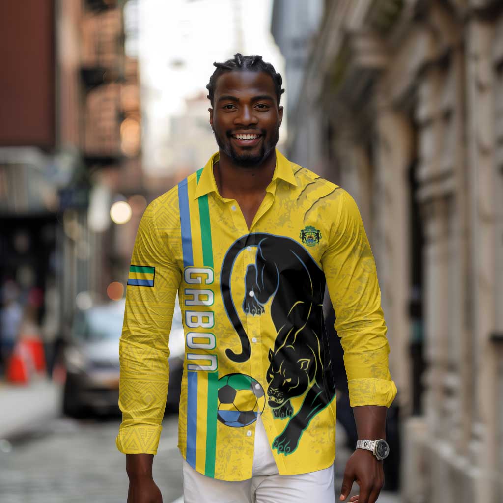 Custom Gabon Football Long Sleeve Button Shirt Go Champions - Yellow Ver