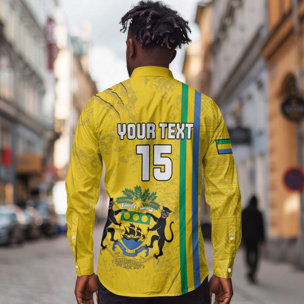 Custom Gabon Football Long Sleeve Button Shirt Go Champions - Yellow Ver