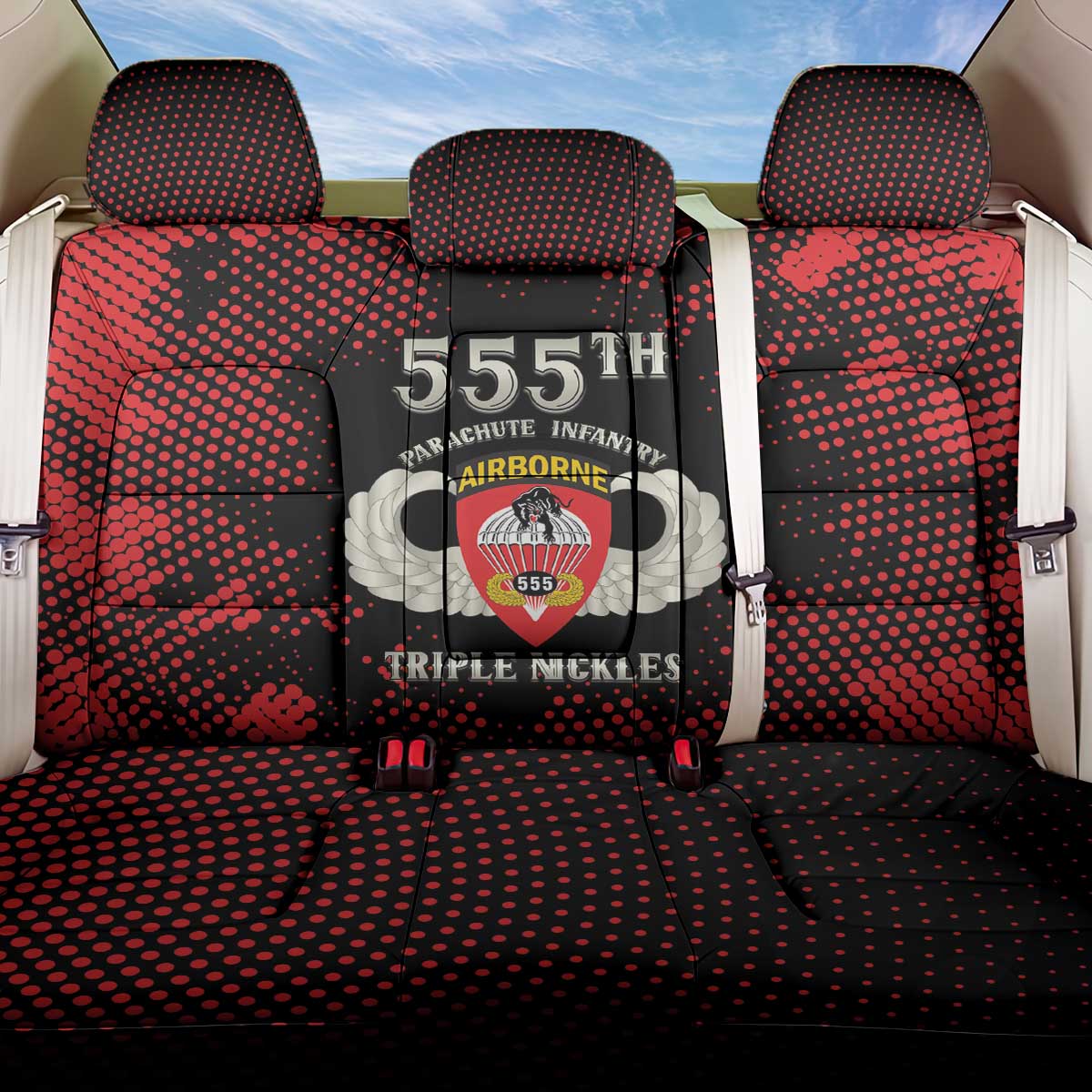 555th Parachute Infantry Back Car Seat Cover Triple Nickles Airborne Veteran Tribute