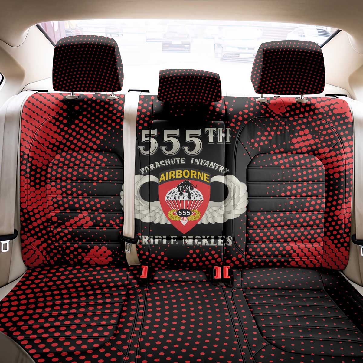 555th Parachute Infantry Back Car Seat Cover Triple Nickles Airborne Veteran Tribute