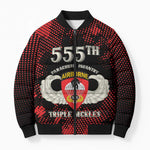 Personalized 555th Parachute Infantry Bomber Puffer Jacket Triple Nickles Airborne Veteran Tribute