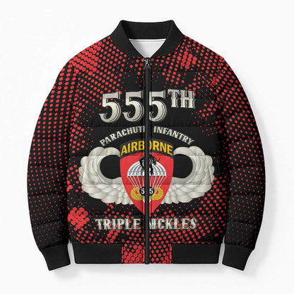Personalized 555th Parachute Infantry Bomber Puffer Jacket Triple Nickles Airborne Veteran Tribute