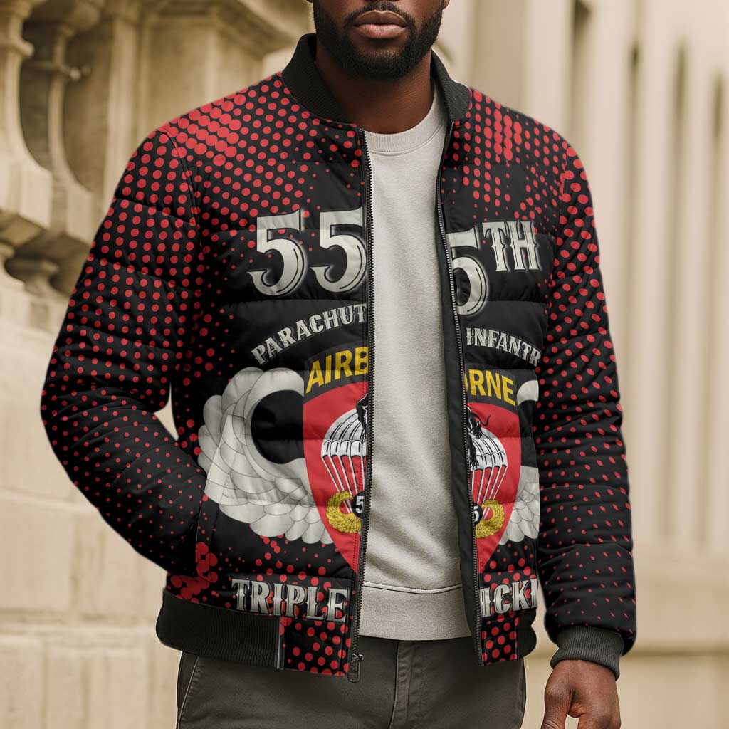 Personalized 555th Parachute Infantry Bomber Puffer Jacket Triple Nickles Airborne Veteran Tribute