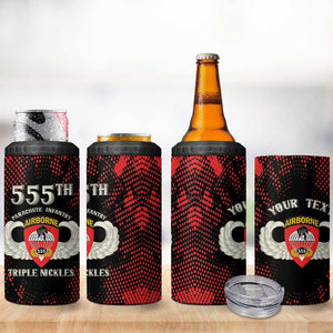 Personalized 555th Parachute Infantry 4 in 1 Can Cooler Tumbler Triple Nickles Airborne Veteran Tribute