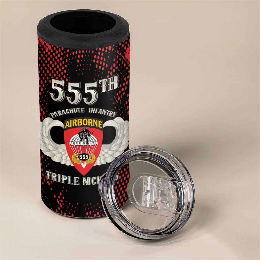 Personalized 555th Parachute Infantry 4 in 1 Can Cooler Tumbler Triple Nickles Airborne Veteran Tribute
