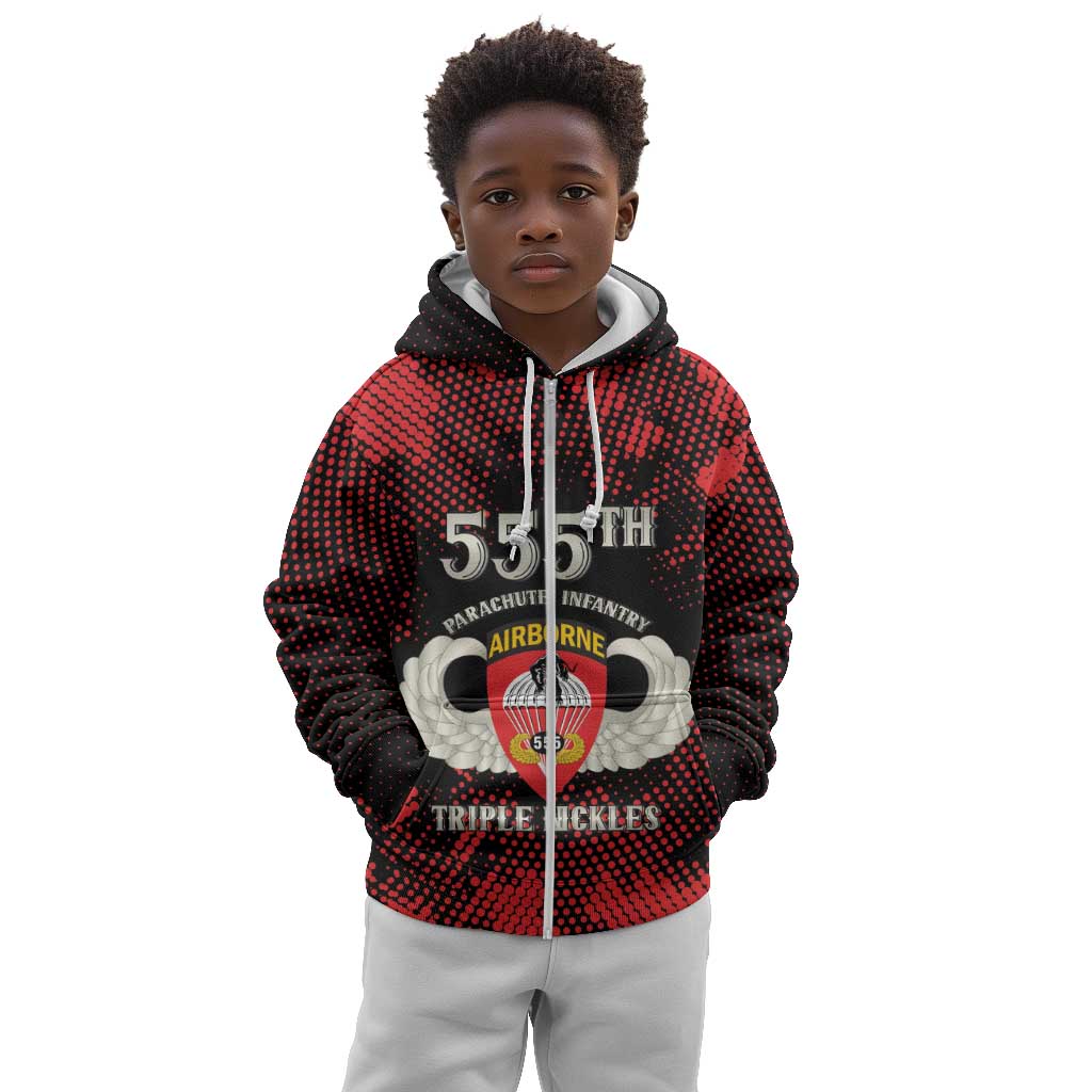 Personalized 555th Parachute Infantry Kid Hoodie Triple Nickles Airborne Veteran Tribute
