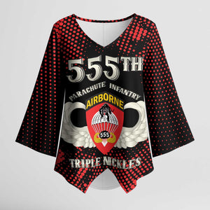 Personalized 555th Parachute Infantry Kimono Sleeve Blouse Triple Nickles Airborne Veteran Tribute
