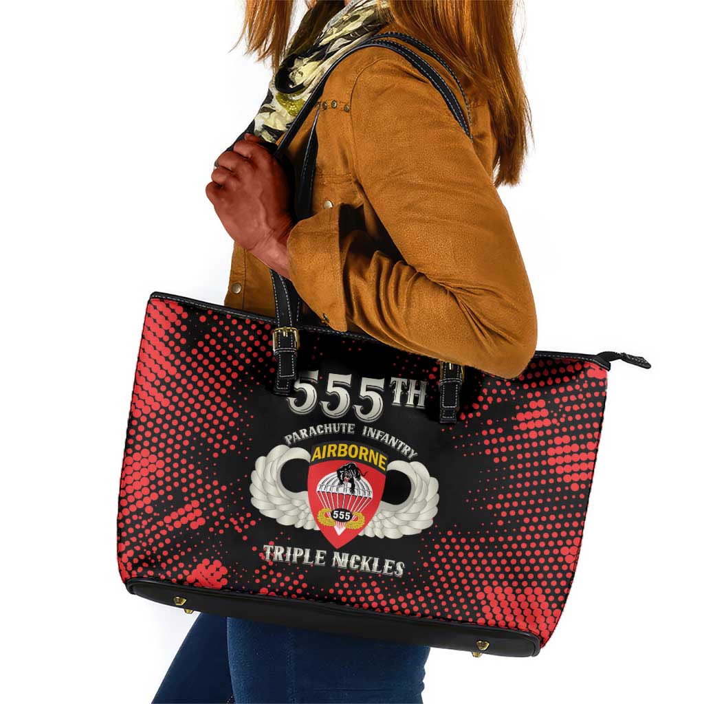 555th Parachute Infantry Leather Tote Bag Triple Nickles Airborne Veteran Tribute
