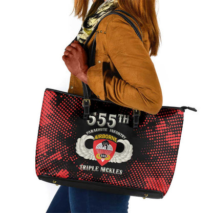 555th Parachute Infantry Leather Tote Bag Triple Nickles Airborne Veteran Tribute