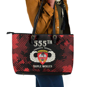 555th Parachute Infantry Leather Tote Bag Triple Nickles Airborne Veteran Tribute