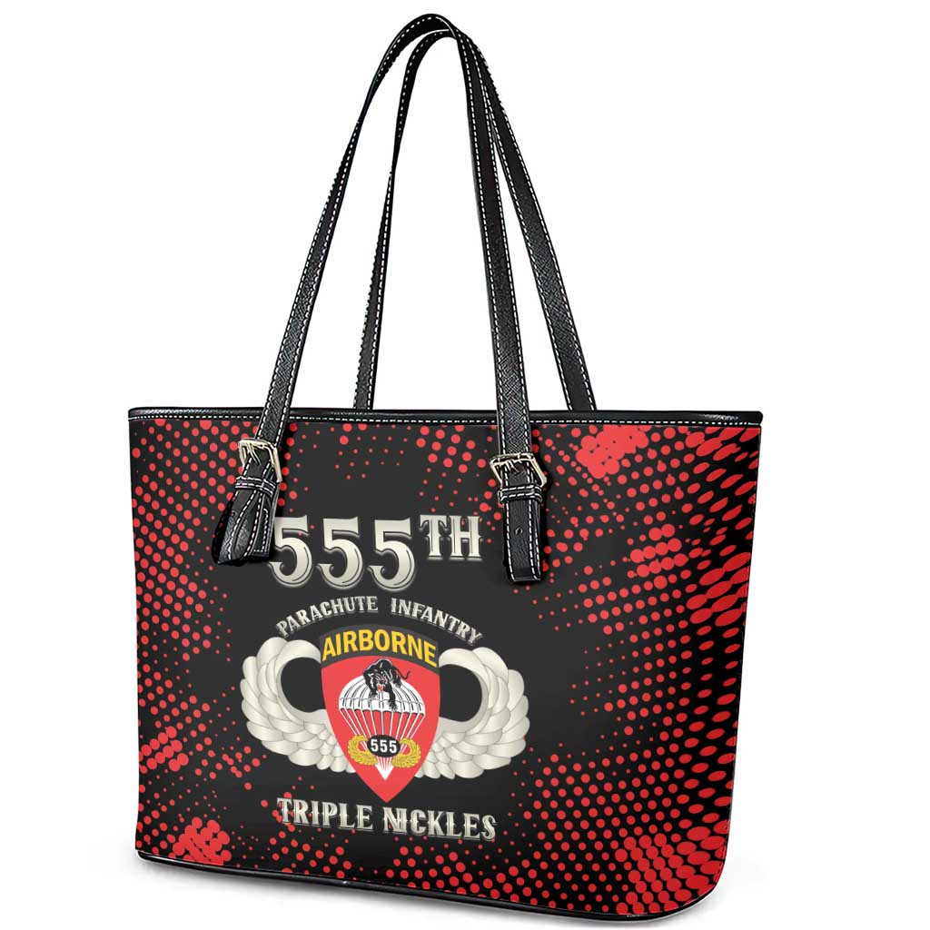 555th Parachute Infantry Leather Tote Bag Triple Nickles Airborne Veteran Tribute
