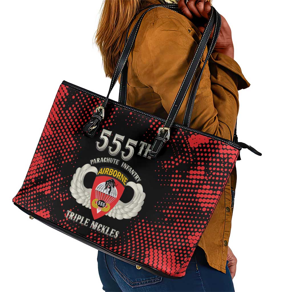 555th Parachute Infantry Leather Tote Bag Triple Nickles Airborne Veteran Tribute