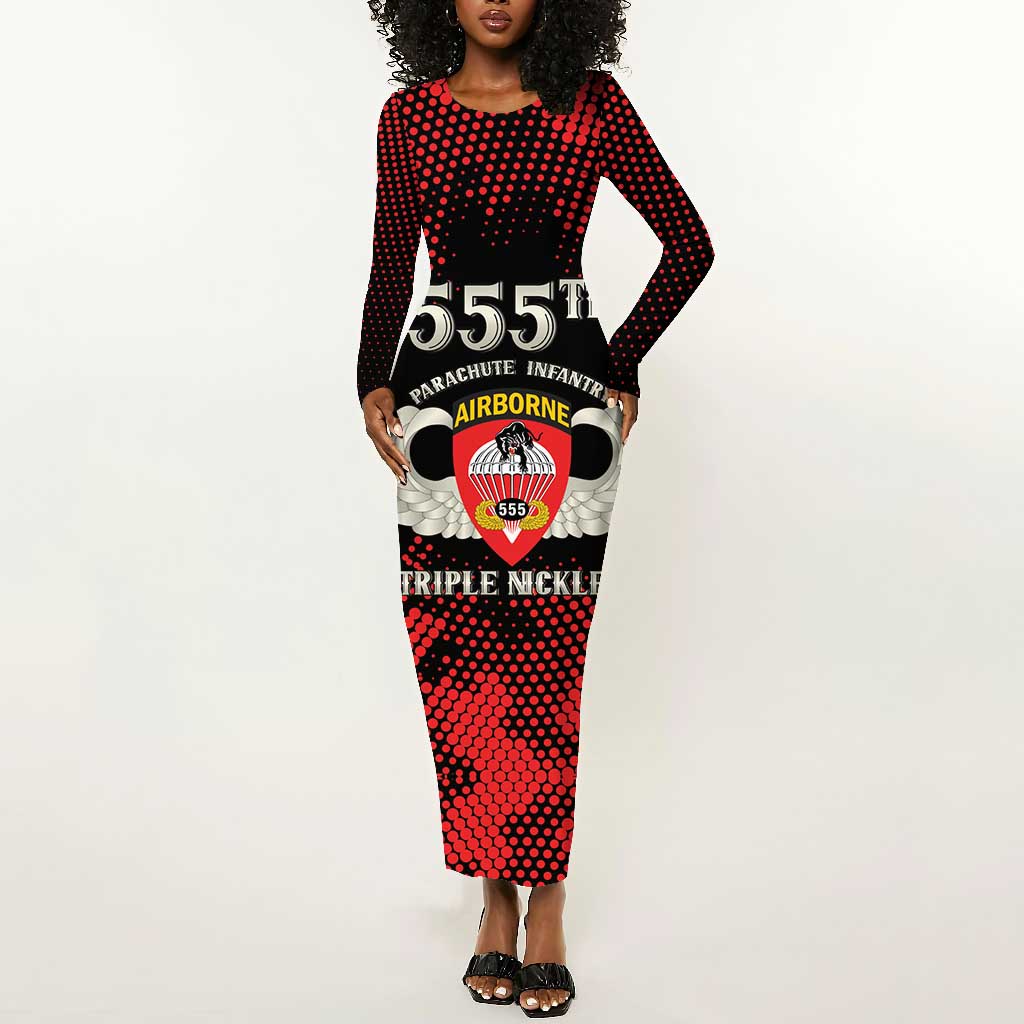 Personalized 555th Parachute Infantry Long Sleeve Bodycon Dress Triple Nickles Airborne Veteran Tribute