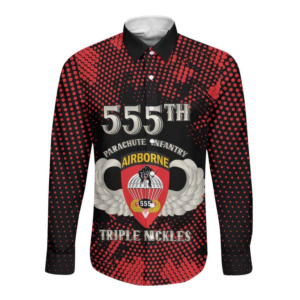 Personalized 555th Parachute Infantry Long Sleeve Button Shirt Triple Nickles Airborne Veteran Tribute