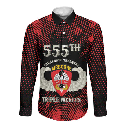 Personalized 555th Parachute Infantry Long Sleeve Button Shirt Triple Nickles Airborne Veteran Tribute