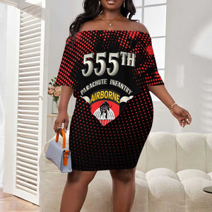 Personalized 555th Parachute Infantry Off Shoulder Short Dress Triple Nickles Airborne Veteran Tribute