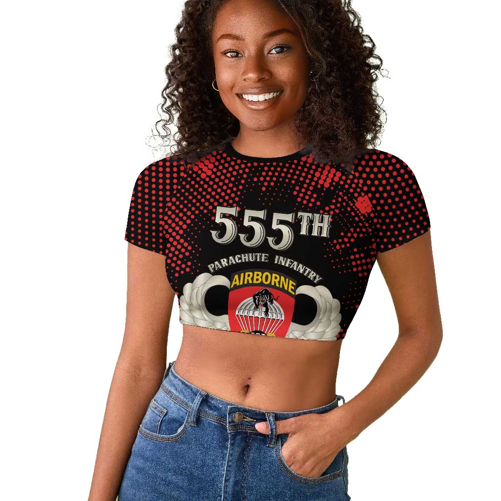 Personalized 555th Parachute Infantry Raglan Cropped T shirt Triple Nickles Airborne Veteran Tribute