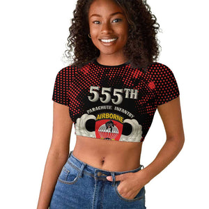 Personalized 555th Parachute Infantry Raglan Cropped T shirt Triple Nickles Airborne Veteran Tribute