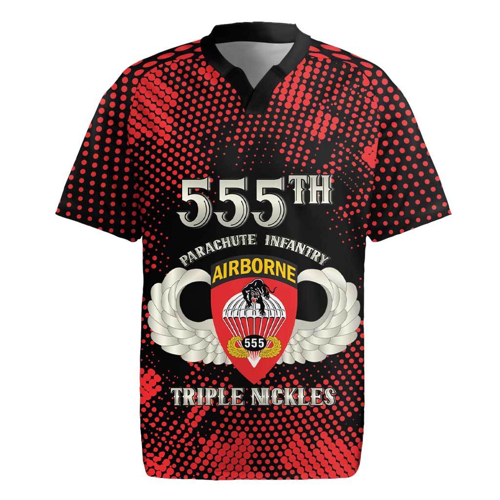 Personalized 555th Parachute Infantry Rugby Jersey Triple Nickles Airborne Veteran Tribute