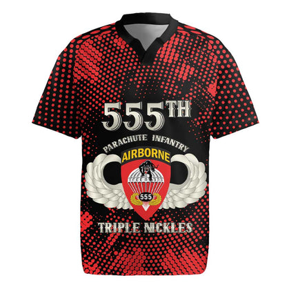 Personalized 555th Parachute Infantry Rugby Jersey Triple Nickles Airborne Veteran Tribute