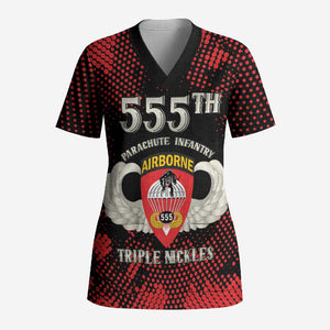 Personalized 555th Parachute Infantry Scrub Top Triple Nickles Airborne Veteran Tribute