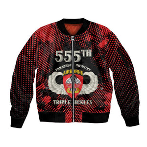 Personalized 555th Parachute Infantry Sleeve Zip Bomber Jacket Triple Nickles Airborne Veteran Tribute