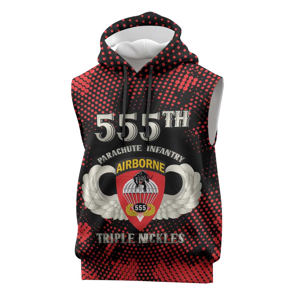 Personalized 555th Parachute Infantry Sleeveless Hoodie Triple Nickles Airborne Veteran Tribute