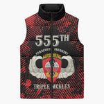 Personalized 555th Parachute Infantry Sleeveless Puffer Jacket Triple Nickles Airborne Veteran Tribute